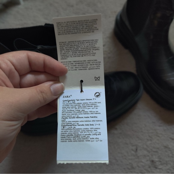 Zara Glossy Patent Black Croc Embossed Vegan Leather Combat Boots Slip On - Picture 8 of 9